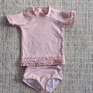 Ruffle Butts Pink Striped Rashguard Set